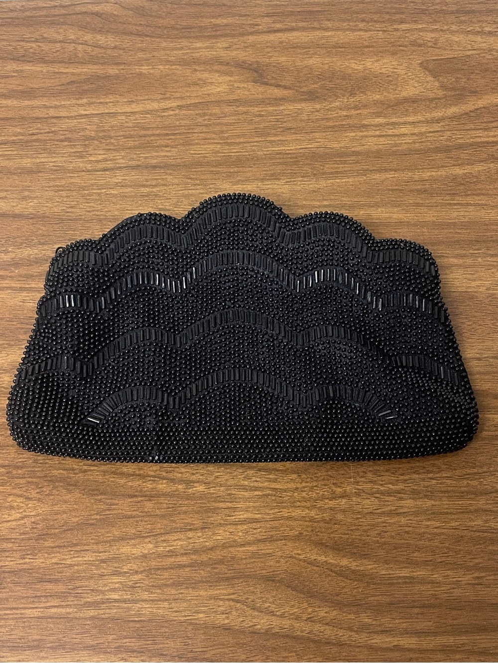 Vintage Black Beaded Zipper Clutch